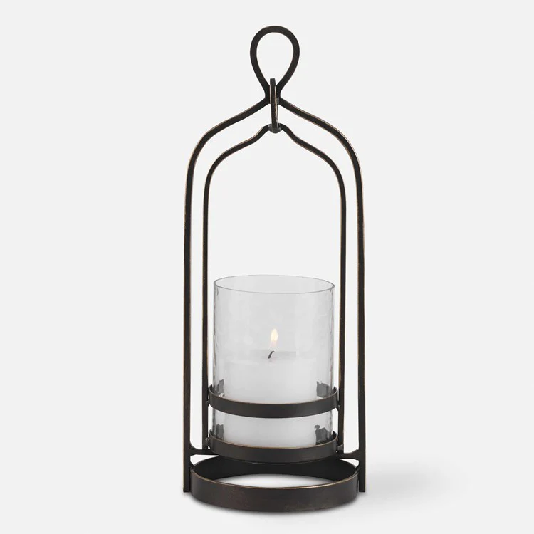 Uttermost Shepherd  Dark Bronze and Textured Glass Hurricane Candleholder ~ Candle Included - Image 2
