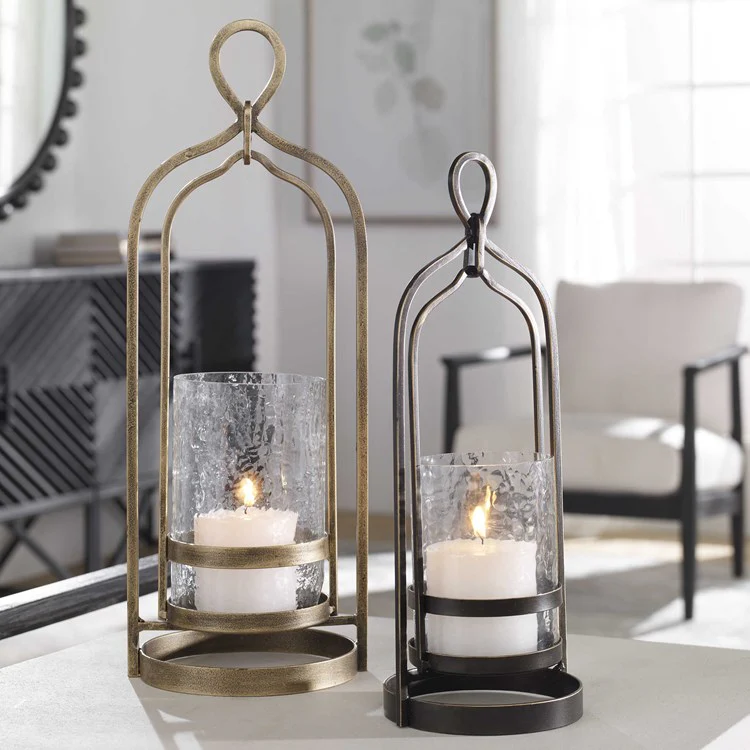 Uttermost Shepherd  Dark Bronze and Textured Glass Hurricane Candleholder ~ Candle Included - Image 3