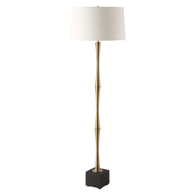 Uttermost Shino Antique Brass Iron Floor Lamp With White Linen Shade - Image 4