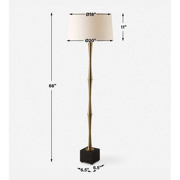 Uttermost Shino Antique Brass Iron Floor Lamp With White Linen Shade - Image 8