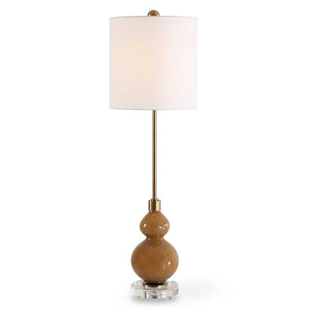 Uttermost Sienna Brown Seeded Glass Buffet Lamp With White Linen Shade - Image 2