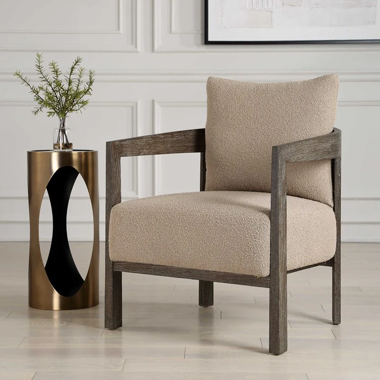 Uttermost Sienna Sand Boucle Fabric Barrel Back Accent Chair - Image 3
