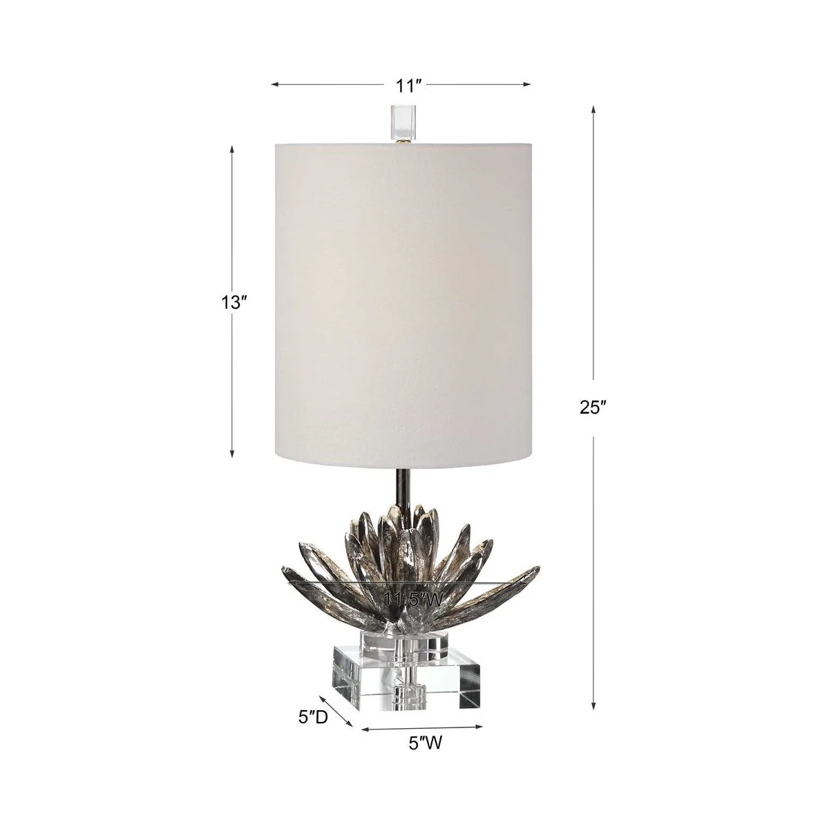 Uttermost Silver Lotus Metallic and Crystal Accent Lamp With White Linen Shade - Image 3