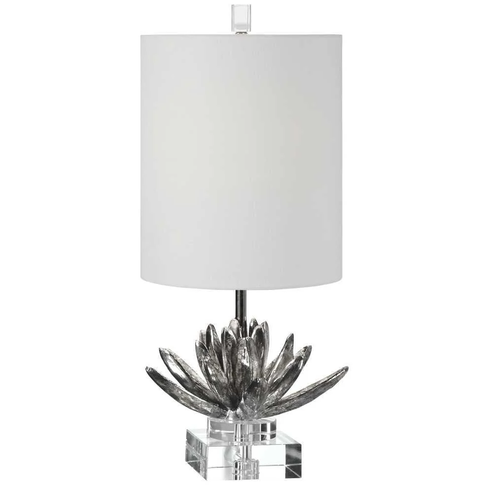 Uttermost Silver Lotus Metallic and Crystal Accent Lamp With White Linen Shade - Image 4