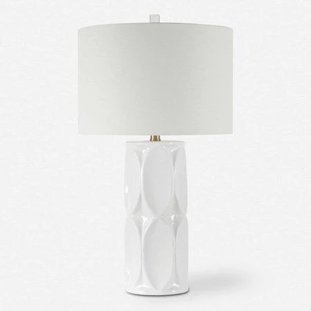 Uttermost Sinclair Glossy White Glaze Ceramic Table Lamp With Linen Shade - Image 2