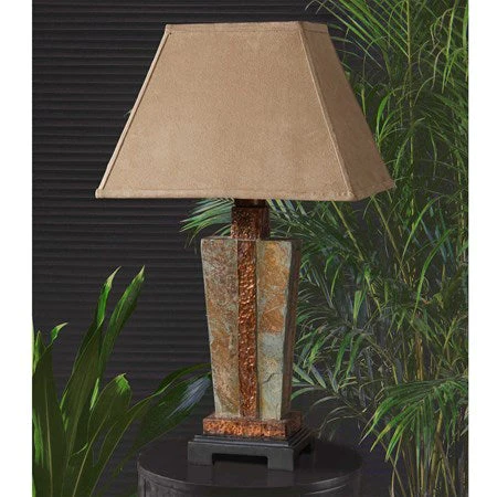 Uttermost Slate Hammered Copper Outdoor Table Lamp With Weather Resistant Fabric Shade - Image 2