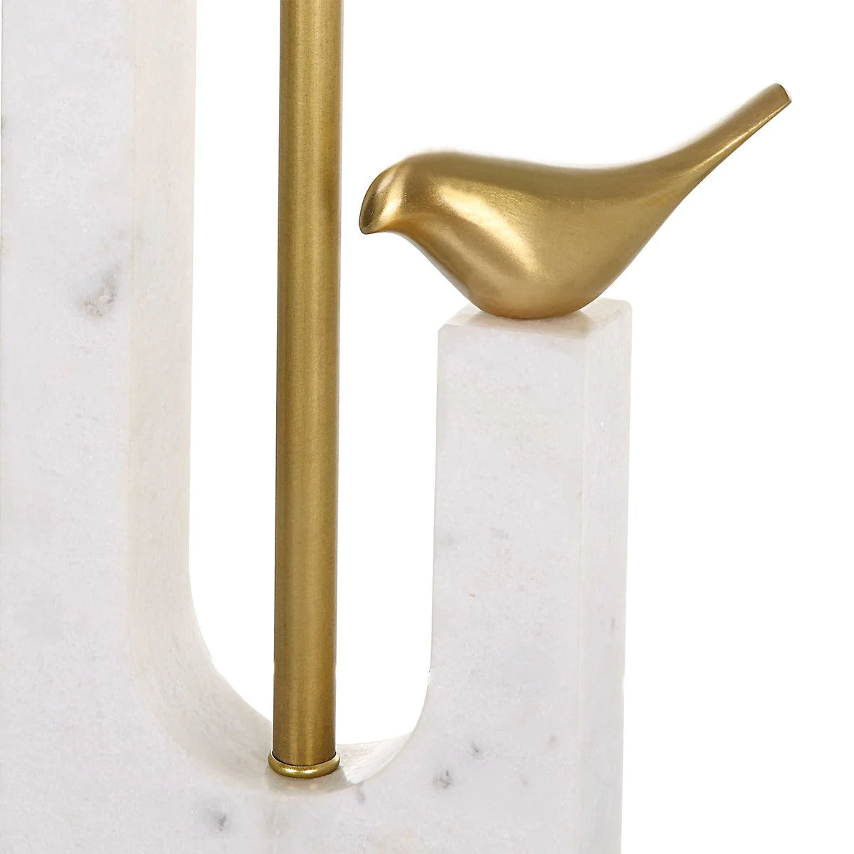 Uttermost Songbirds Brushed Brass and Marble Table Lamp With White Linen Shade - Image 6