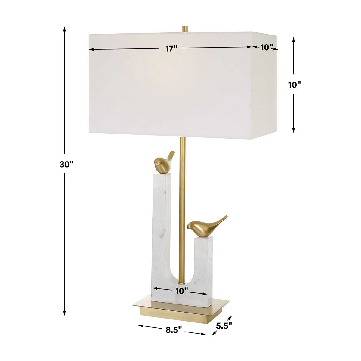 Uttermost Songbirds Brushed Brass and Marble Table Lamp With White Linen Shade - Image 8