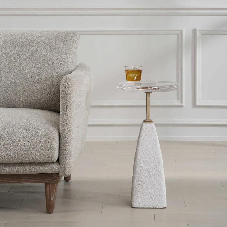Uttermost Sora Seeded Glass Top With Sandstone Base Round Drink Table - Image 3