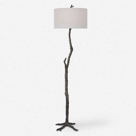 Uttermost Spruce Black Iron Floor Lamp With Light Gray Linen Shade - Image 2