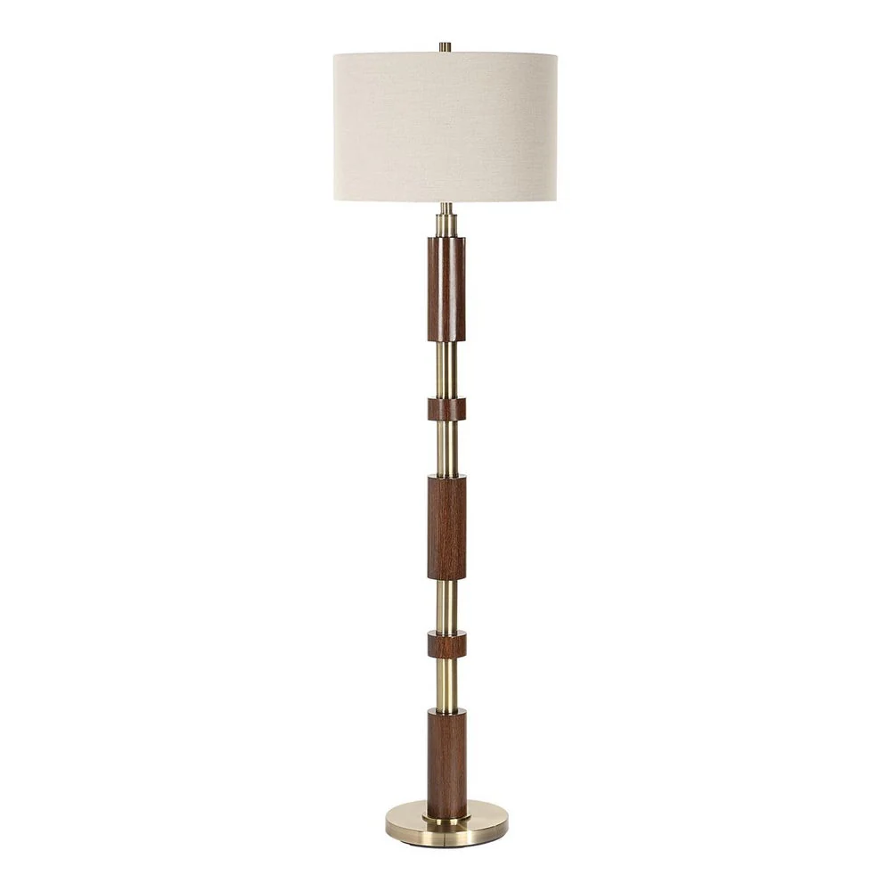 Uttermost Stacked Wooden And Brass Plate Floor Lamp - Image 4