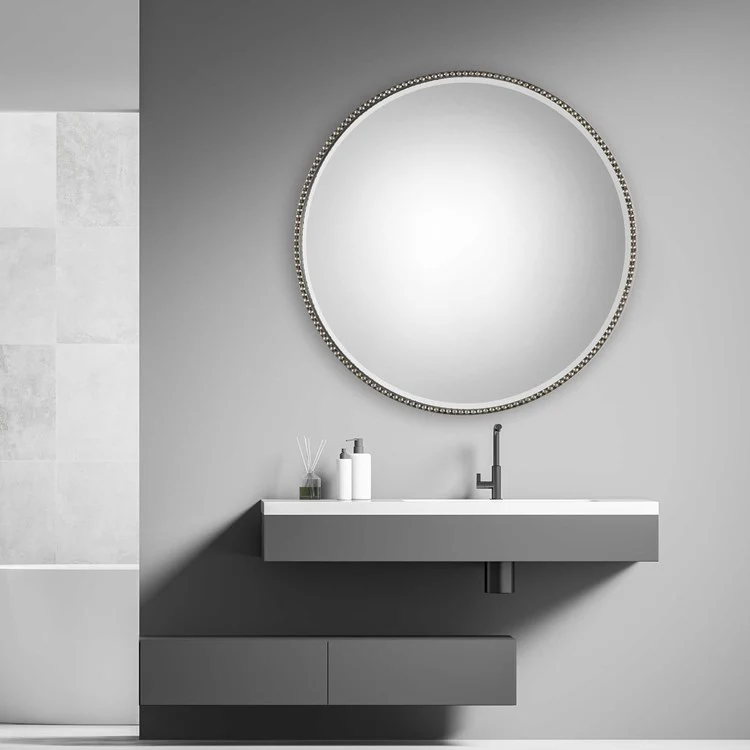 Uttermost Stefania Antiqued Silver Leaf Round Mirror