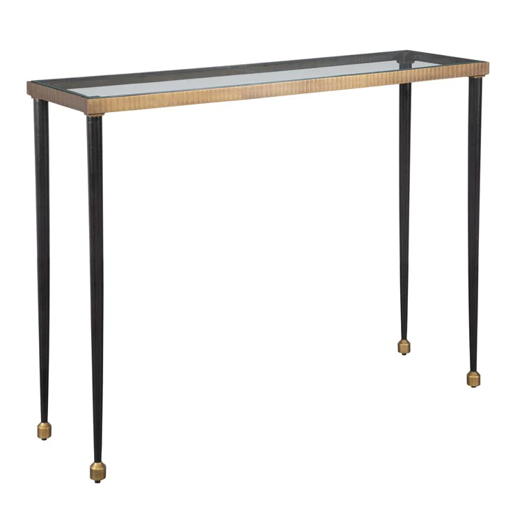Uttermost Stiletto Glass Top With Antiqued Gold and Black Base Console Table - Image 2