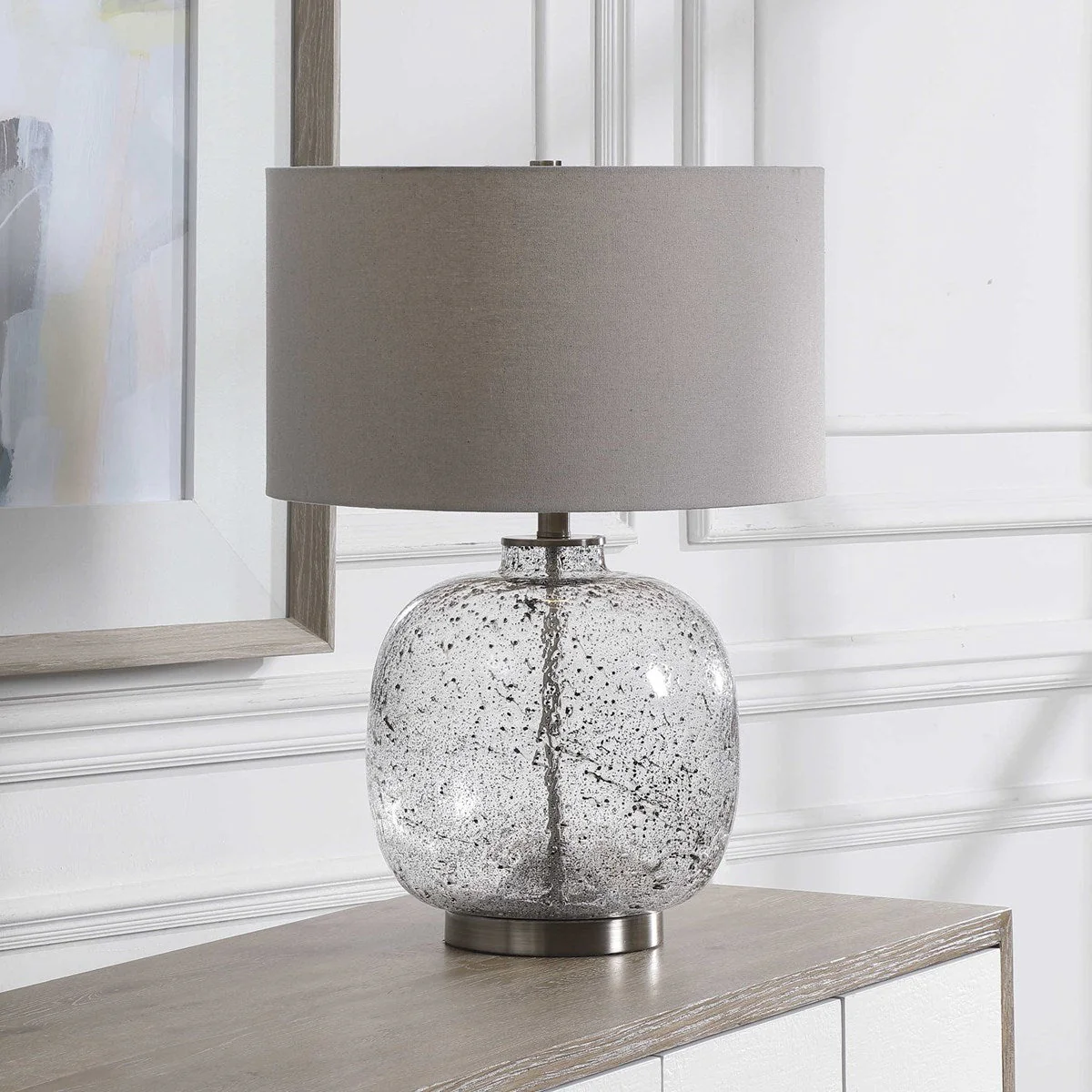 Uttermost Storm Translucent Art Glass Table Lamp With Light Gray Linen Shade