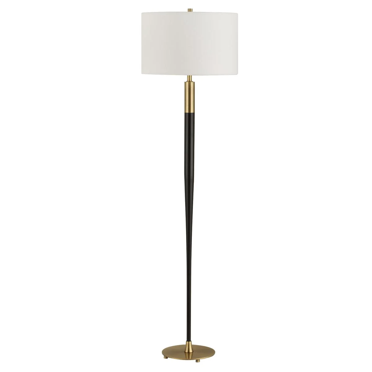 Uttermost Stowe Sleek Satin Black and Brass Base Floor Lamp With White Linen Shade - Image 3