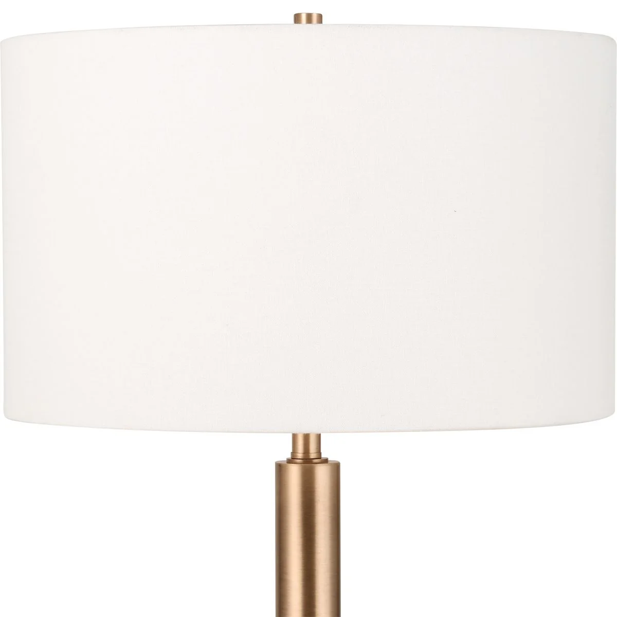 Uttermost Stowe Sleek Satin Black and Brass Base Floor Lamp With White Linen Shade - Image 4