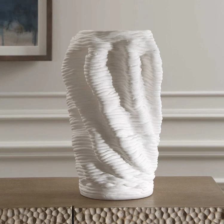 Uttermost Stratified Matte White Glaze Modern Organic Vase - Image 3