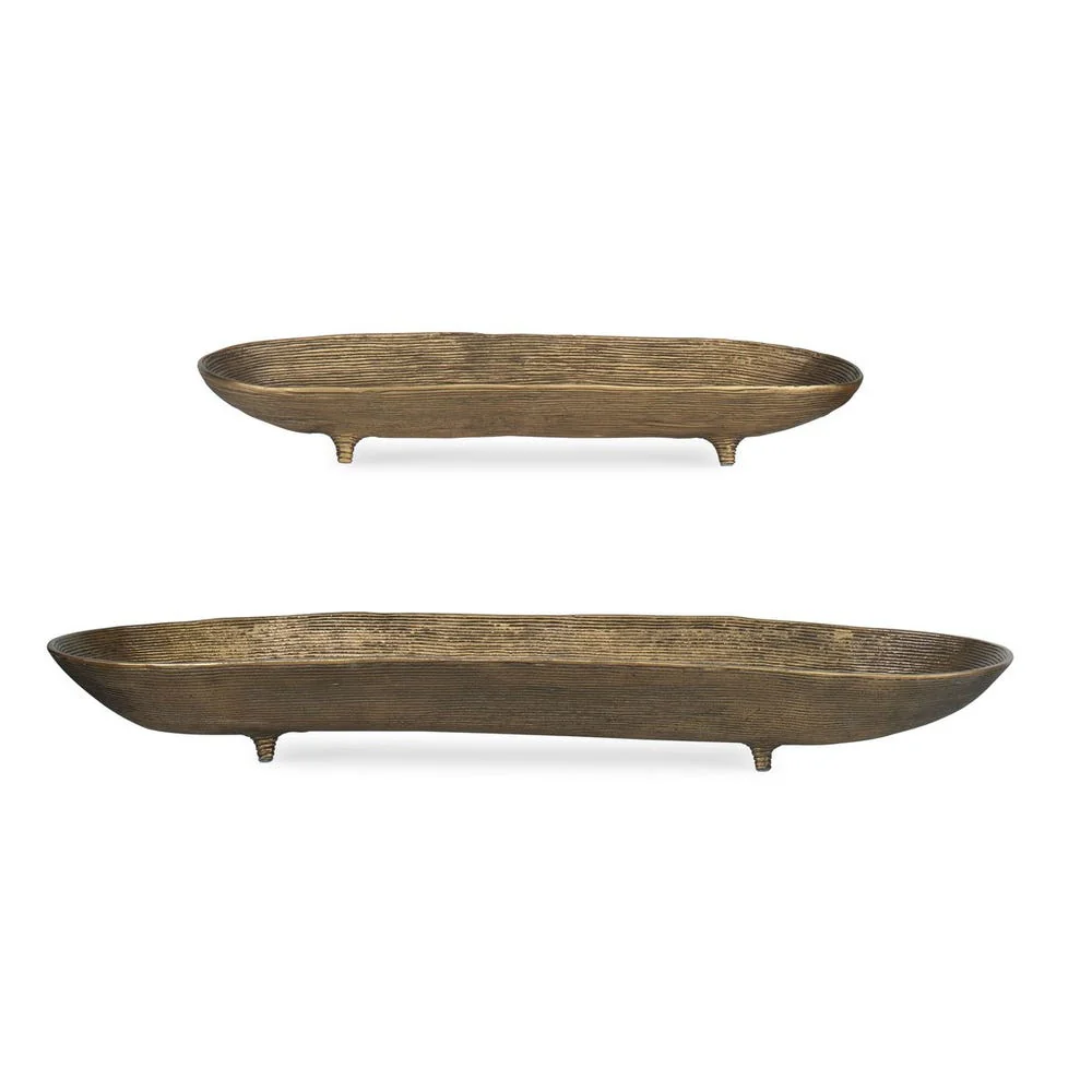 Uttermost Stratum Set of 2 Antique Brass Oval Bowls - Image 2