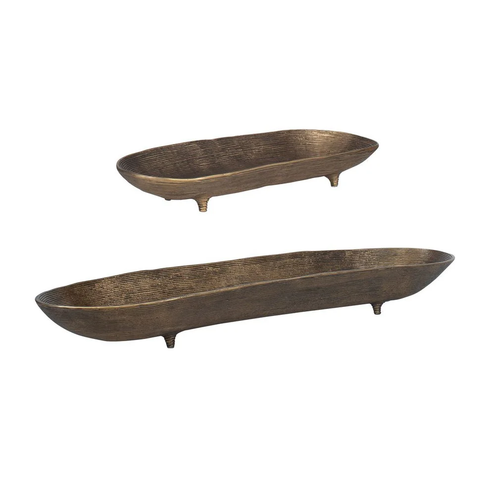Uttermost Stratum Set of 2 Antique Brass Oval Bowls - Image 3