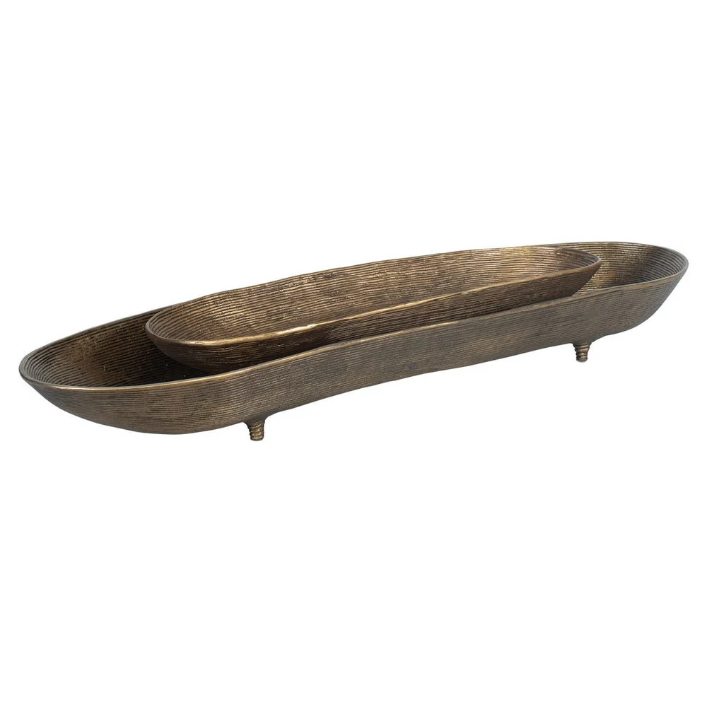 Uttermost Stratum Set of 2 Antique Brass Oval Bowls - Image 6
