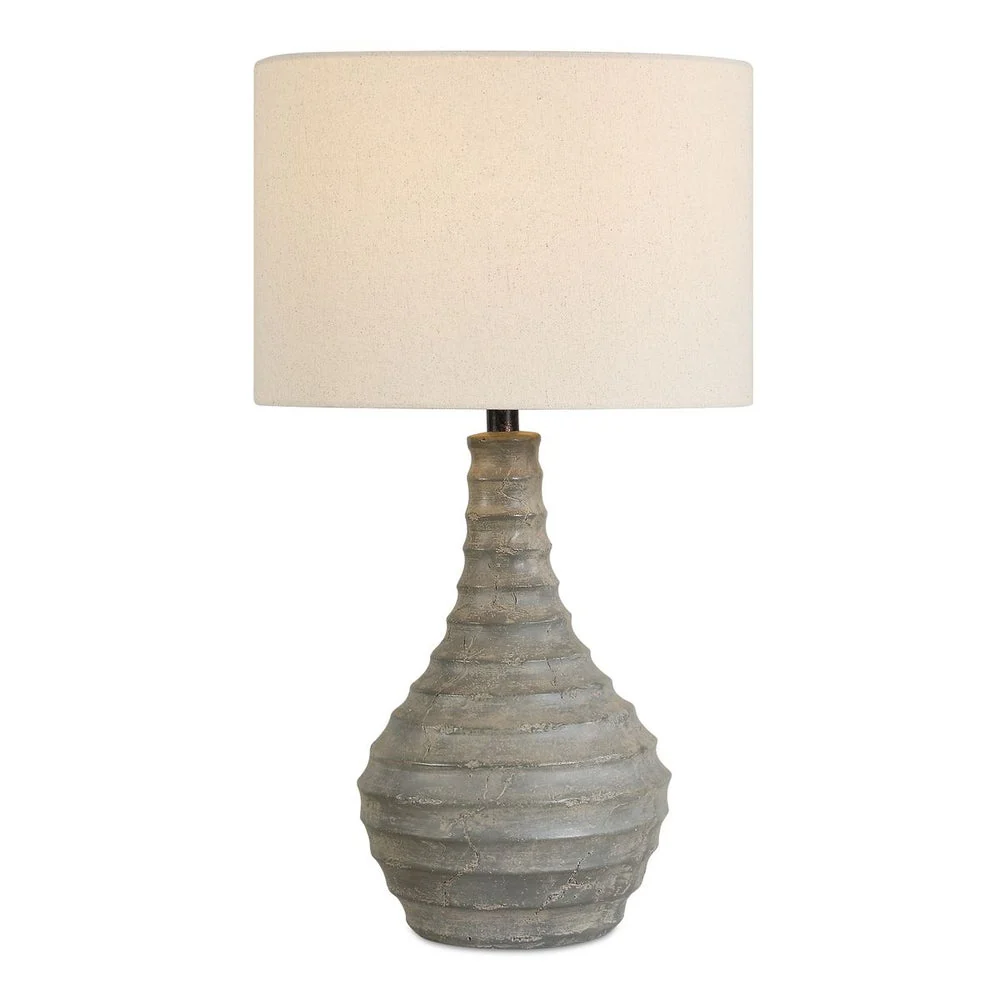 Uttermost Stratum Ribbed Concrete Table Lamp With Light Beige Linen Shade ~ Indoor And Outdoor Use - Image 4