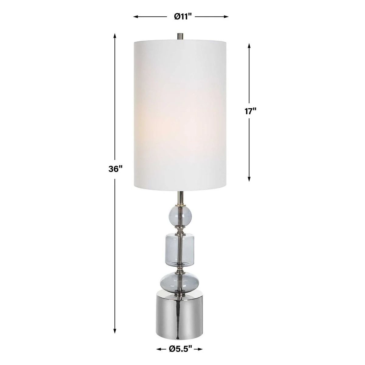 Uttermost Stratus Gray Glass and Polished Nickel Buffet Lamp With White Linen Shade - Image 8