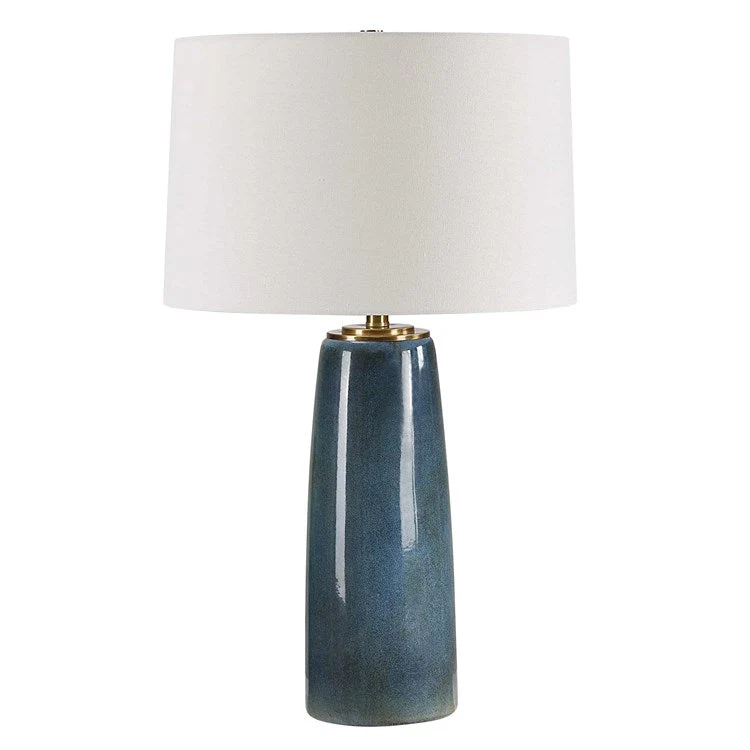 Uttermost Submerged Deep Blue Glazed Table Lamp With White Linen Shade - Image 4