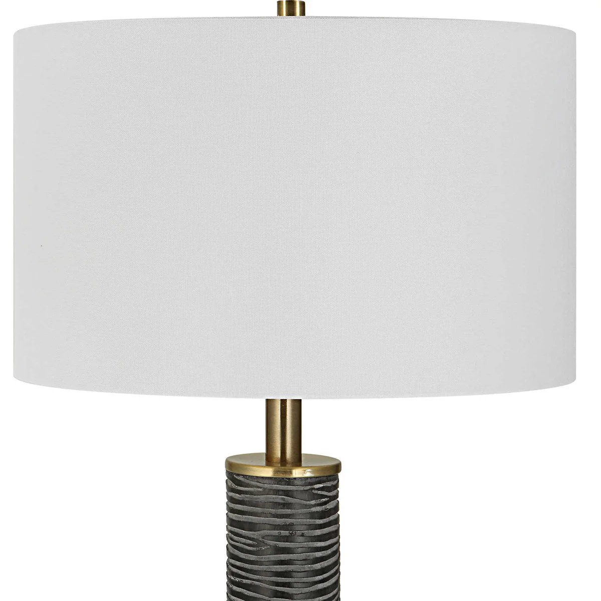 Uttermost Summit Gray Black and Antique Brass Floor Lamp With White Linen Shade - Image 5