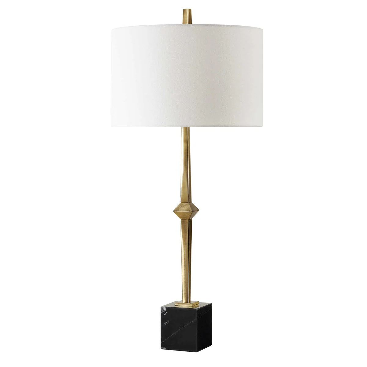 Uttermost Suranne Antiqued Brass and Black Marble Table Lamp With White Linen Shade - Image 3