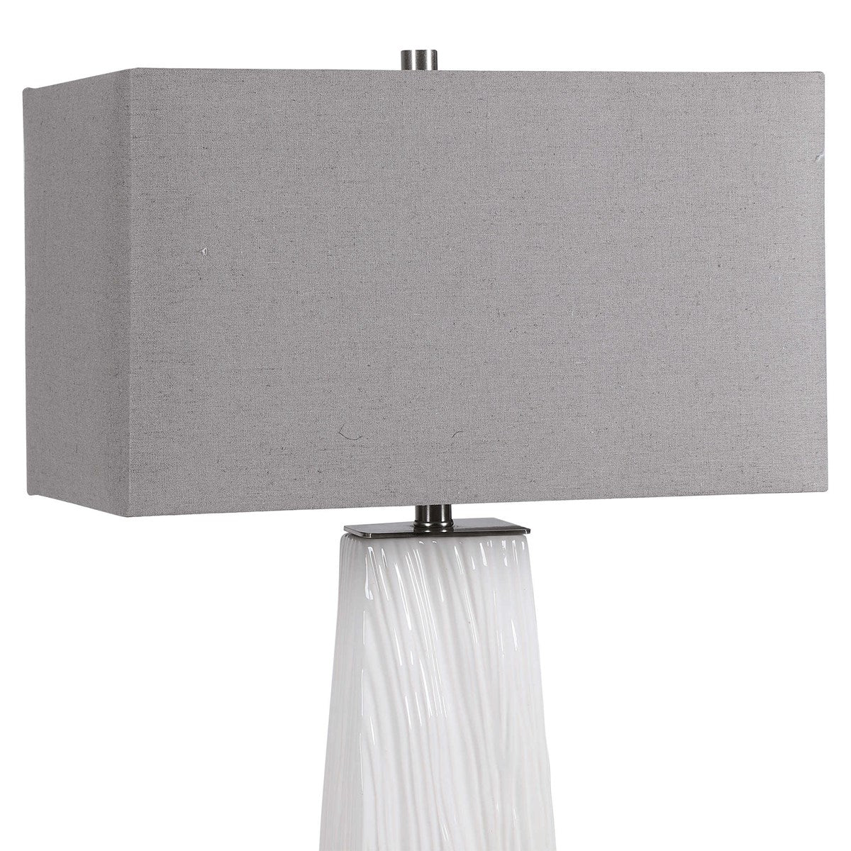 Uttermost Sycamore Gloss White Ceramic Table Lamp With Gray Linen Shade - Image 7