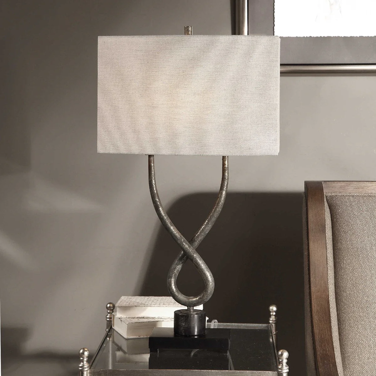 Uttermost Talema Aged Silver Table Lamp With Beige Linen Shade