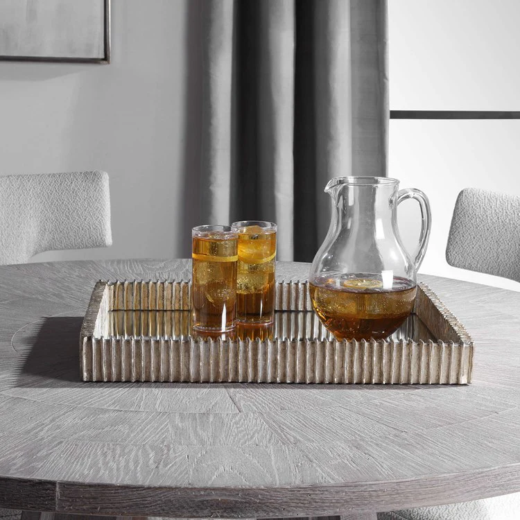 Uttermost Talmage Silver Leaf Mirrored Contemporary Tray - Image 3