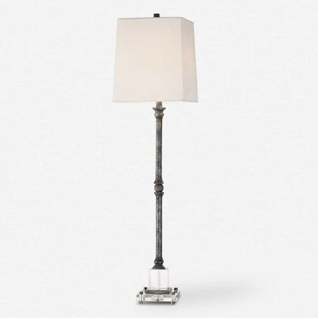 Uttermost Teala Aged Black Buffet Lamp With White Linen Shade - Image 4