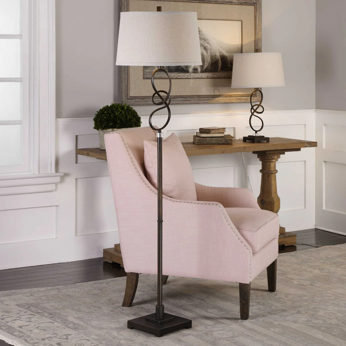 Uttermost Tenley Rubbed Bronze Floor Lamp With Beige Linen Shade - Image 3