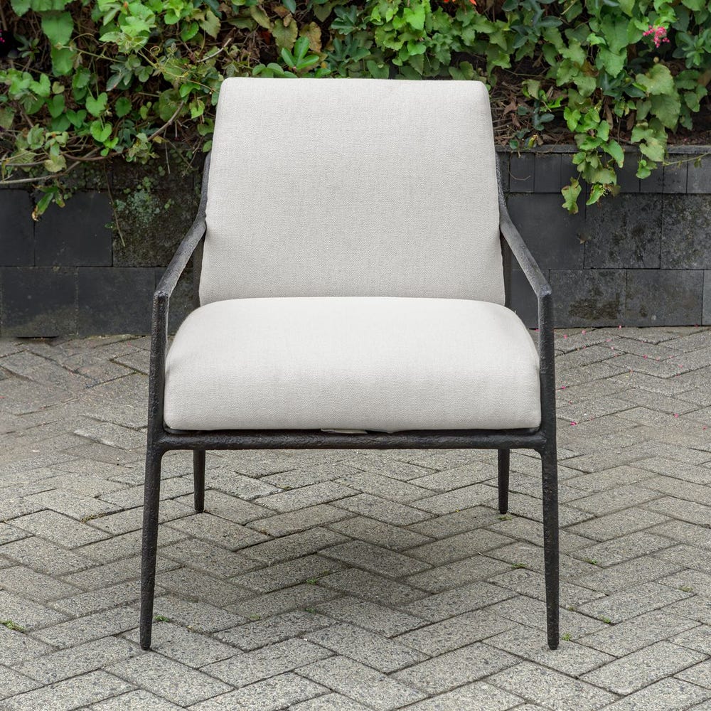 Uttermost Thayer Java Black Outdoor Longe Chair With Oyster White Cushion - Image 2
