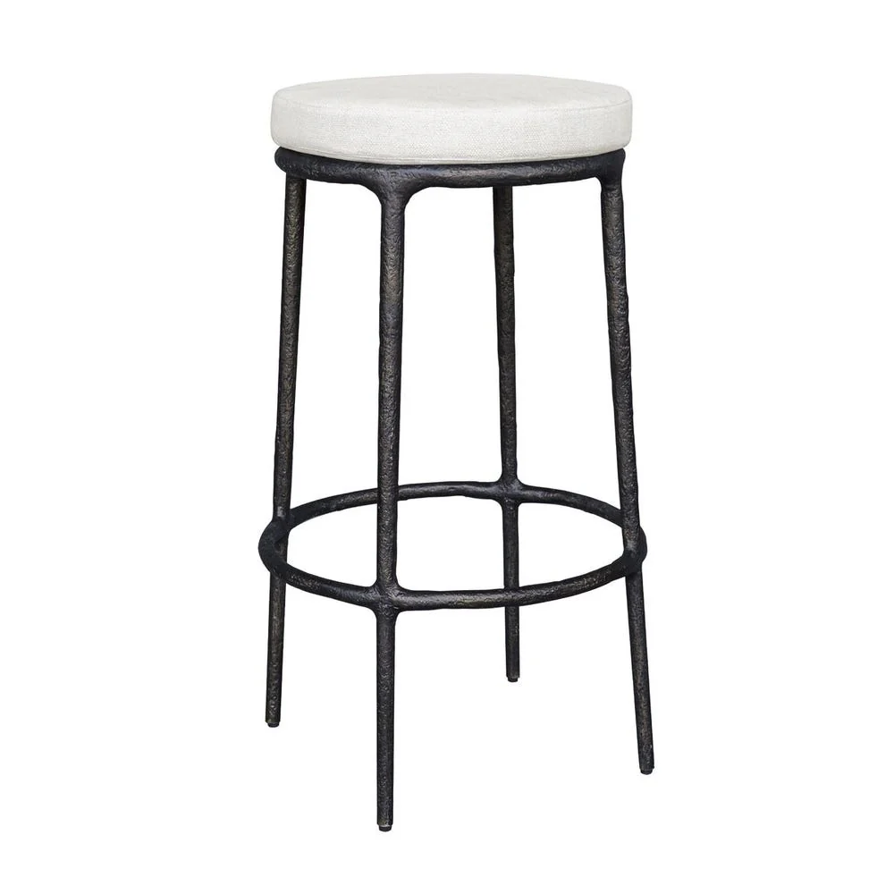 Uttermost Thayer Java Black Outdoor Bar Stool With Oyster White Cushioned Seat - Image 2