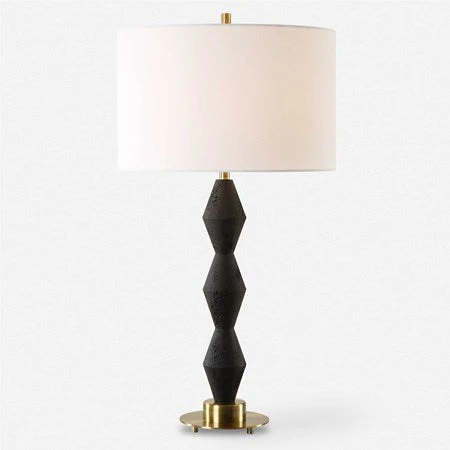 Uttermost Threefold Black Stone Table Lamp With White Linen Shade - Image 2