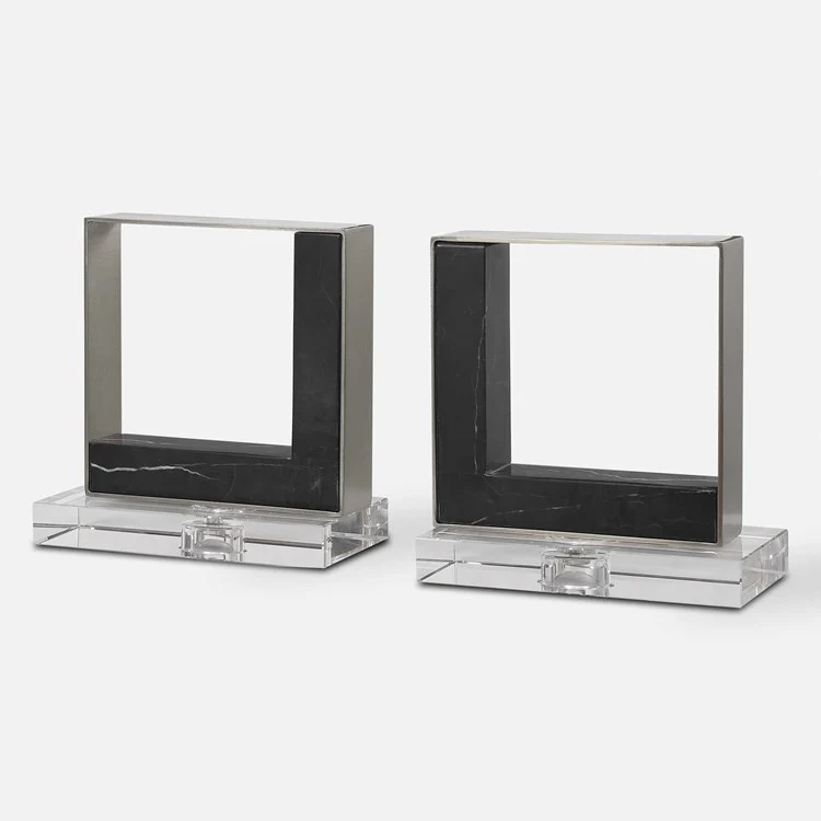 Uttermost Tilman Brushed Nickel and Black Marble Modern Bookends - Image 2