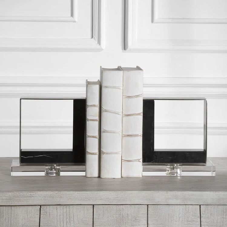 Uttermost Tilman Brushed Nickel and Black Marble Modern Bookends - Image 3