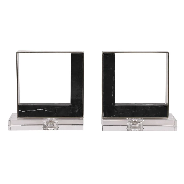 Uttermost Tilman Brushed Nickel and Black Marble Modern Bookends - Image 4