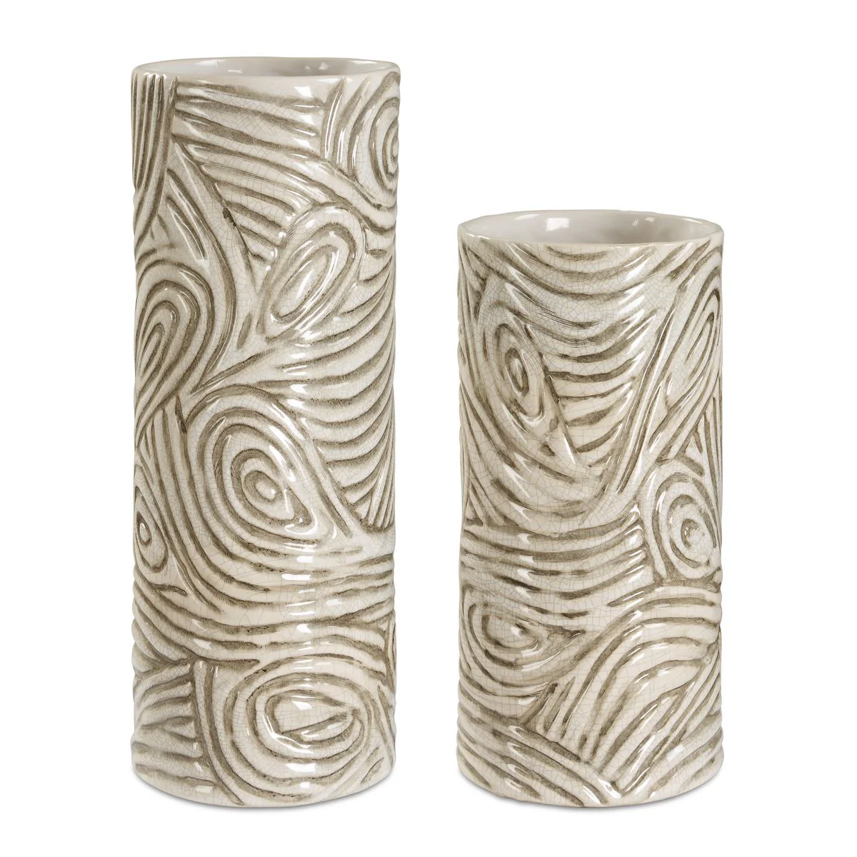 Uttermost Timber Swirl Ceramic Earth Toned Vases ~ Set Of 2 - Image 3