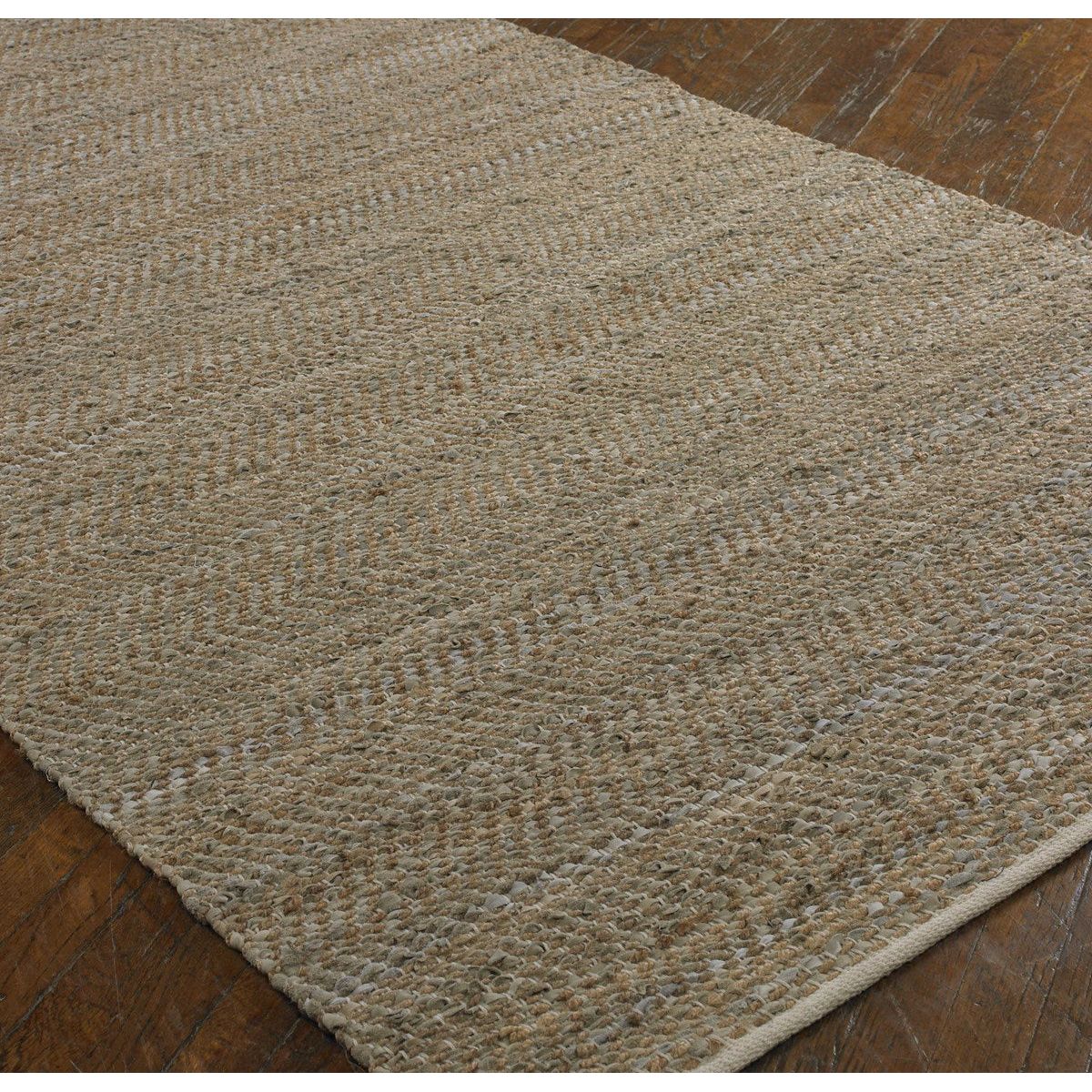 Uttermost Tobais Hand Woven Beige and Gray Leather With Natural Hemp Rug ~ 5' x 8'