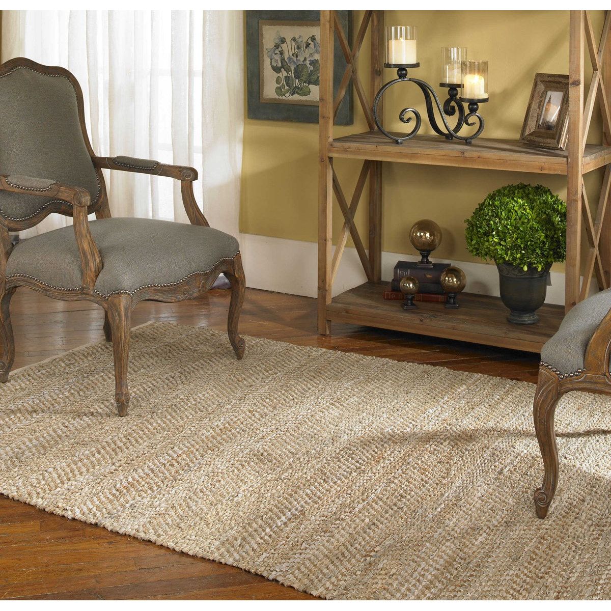 Uttermost Tobais Hand Woven Beige and Gray Leather With Natural Hemp Rug ~ 5' x 8' - Image 3