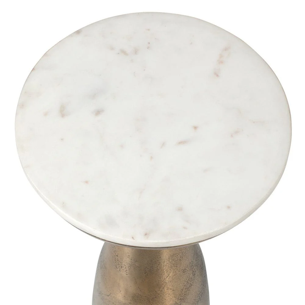 Uttermost Torin Antique Brass Drink Table With White Marble Top - Image 2