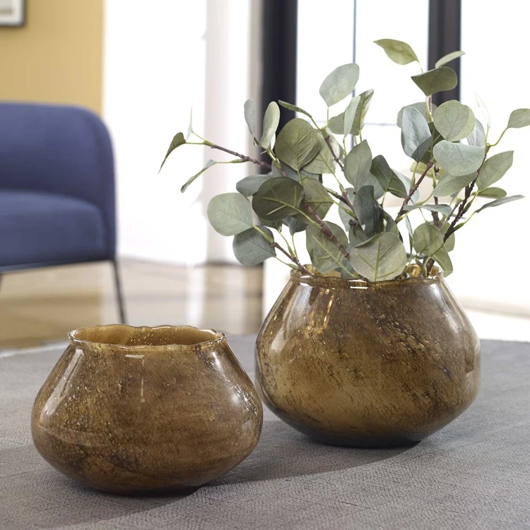 Uttermost Tortoise Bubbled Glass Set of 2 Vases - Image 2