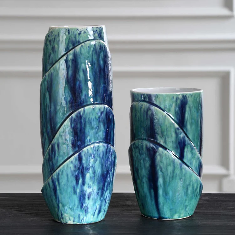 Uttermost Tranquil Duo Blue and Green Reactive Glaze Ceramic Set of 2 Vases - Image 3