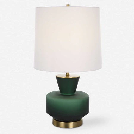 Uttermost Trentino Emerald Green Glass Table Lamp With White Linen Shade - Image 2