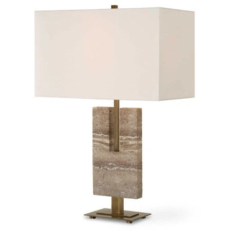Uttermost Turning Point Travertine Table Lamp With White Linen Shade - Image 2
