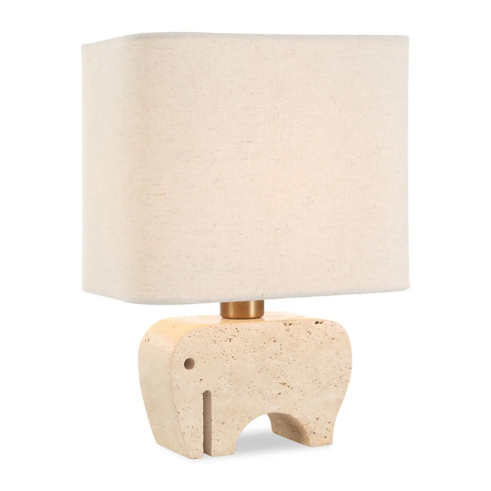 Uttermost Tusk Elephant Sculpture Beige Accent Lamp With Khaki Fabric Shade - Image 3
