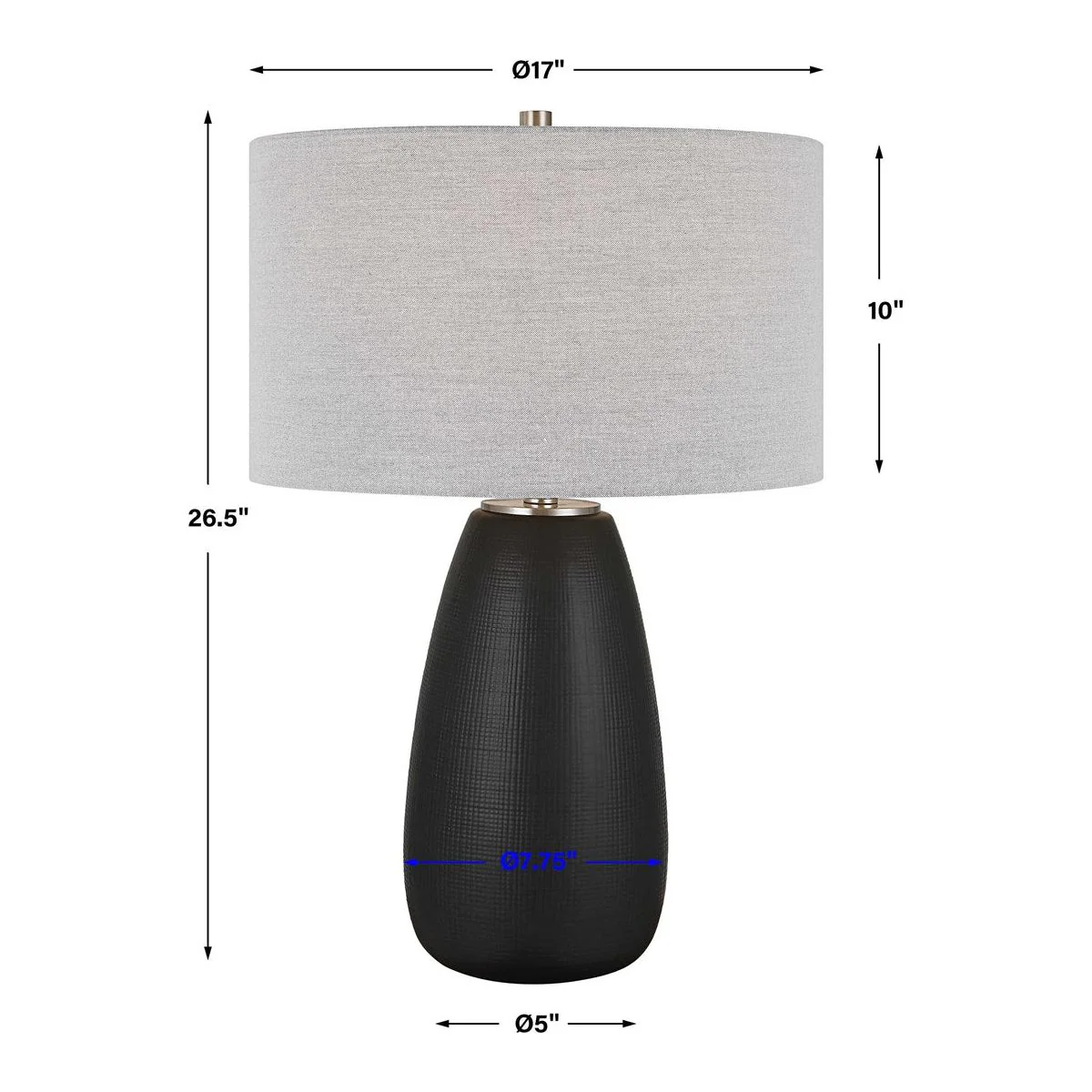 Uttermost Twilight Satin Black Ceramic Table Lamp With Light Gray Linen Shade - Image 8